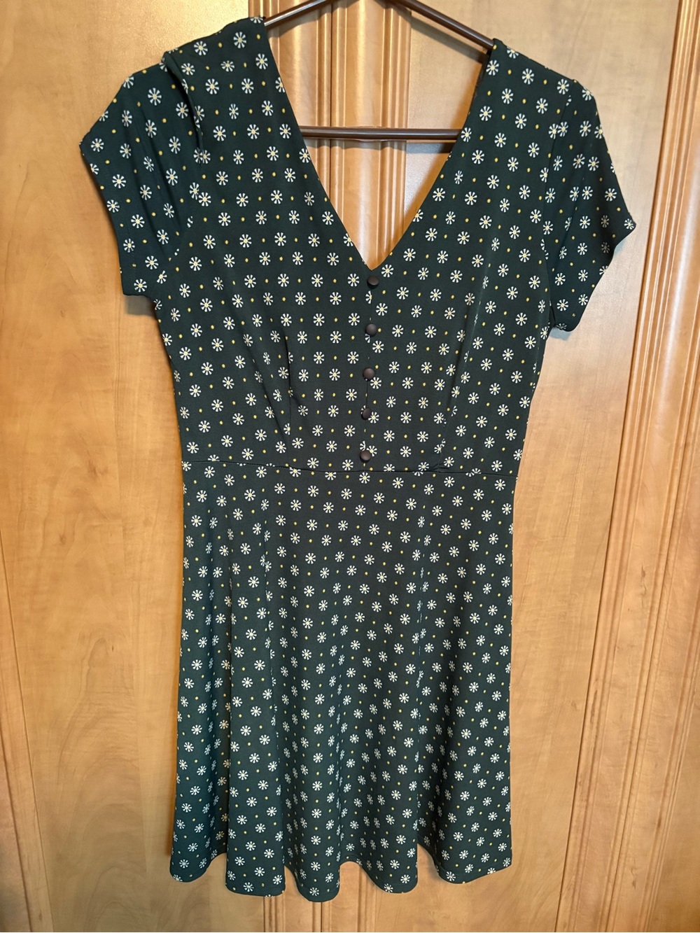 Kaileigh Dark Green Daisy-Print V-Neck Mini Dress